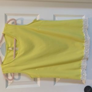 Bright yellow tank top with lacy trim Medium